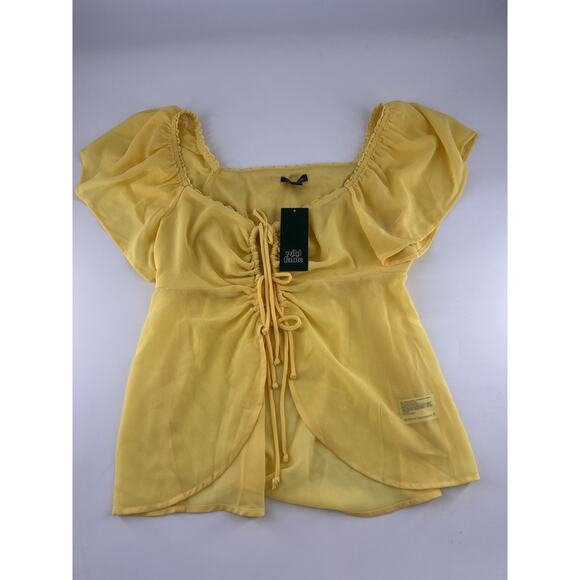 Wild Fable Short Sleeve Sheer Tie Down Shirt Womens Yellow Extra Small New - Picture 1 of 8